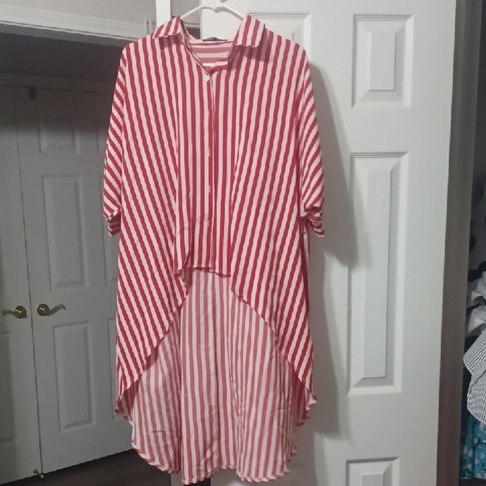 SHEIN Red and White Striped Top